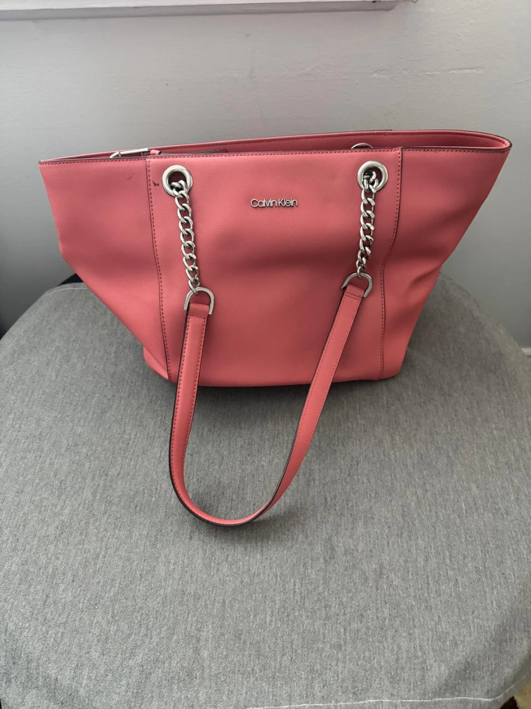Calvin Klein Pink Tote Bag with Silver Chain Accents