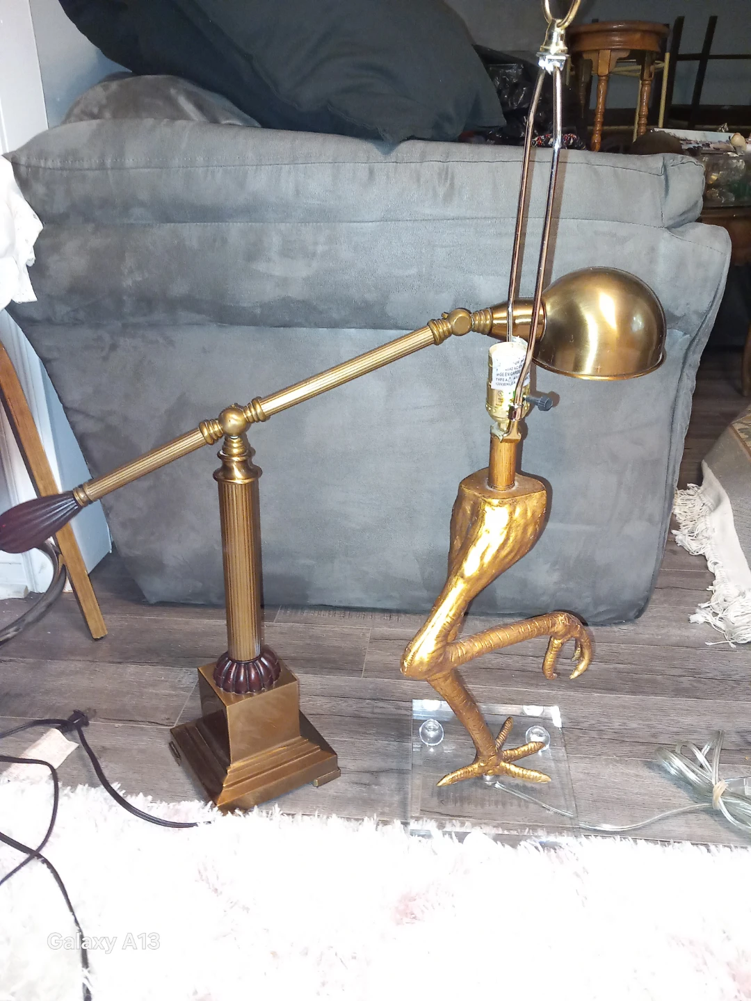 Brass Adjustable Desk Lamp with Dark Wood Accenta and