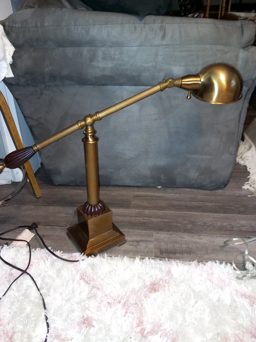 Brass Adjustable Desk Lamp with Dark Wood Accenta and - photo 2
