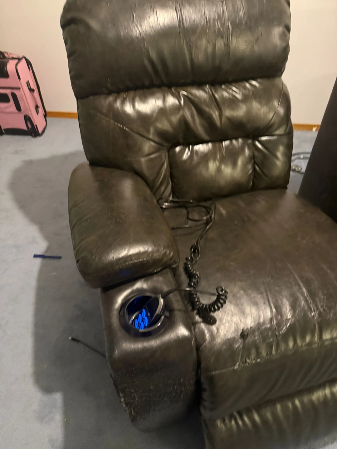 Dark Brown Faux Leather Recliner Sofa with Cup Holders & USB - photo 4