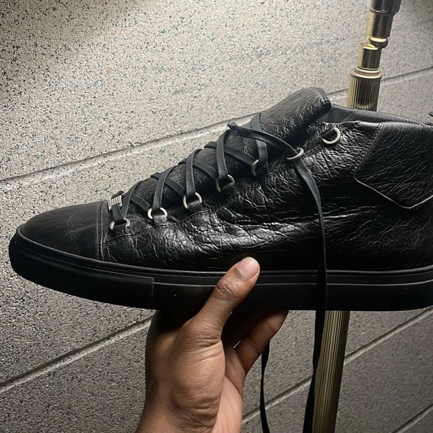 Balenciaga Black Leather Mid-Top Sneakers Size 43