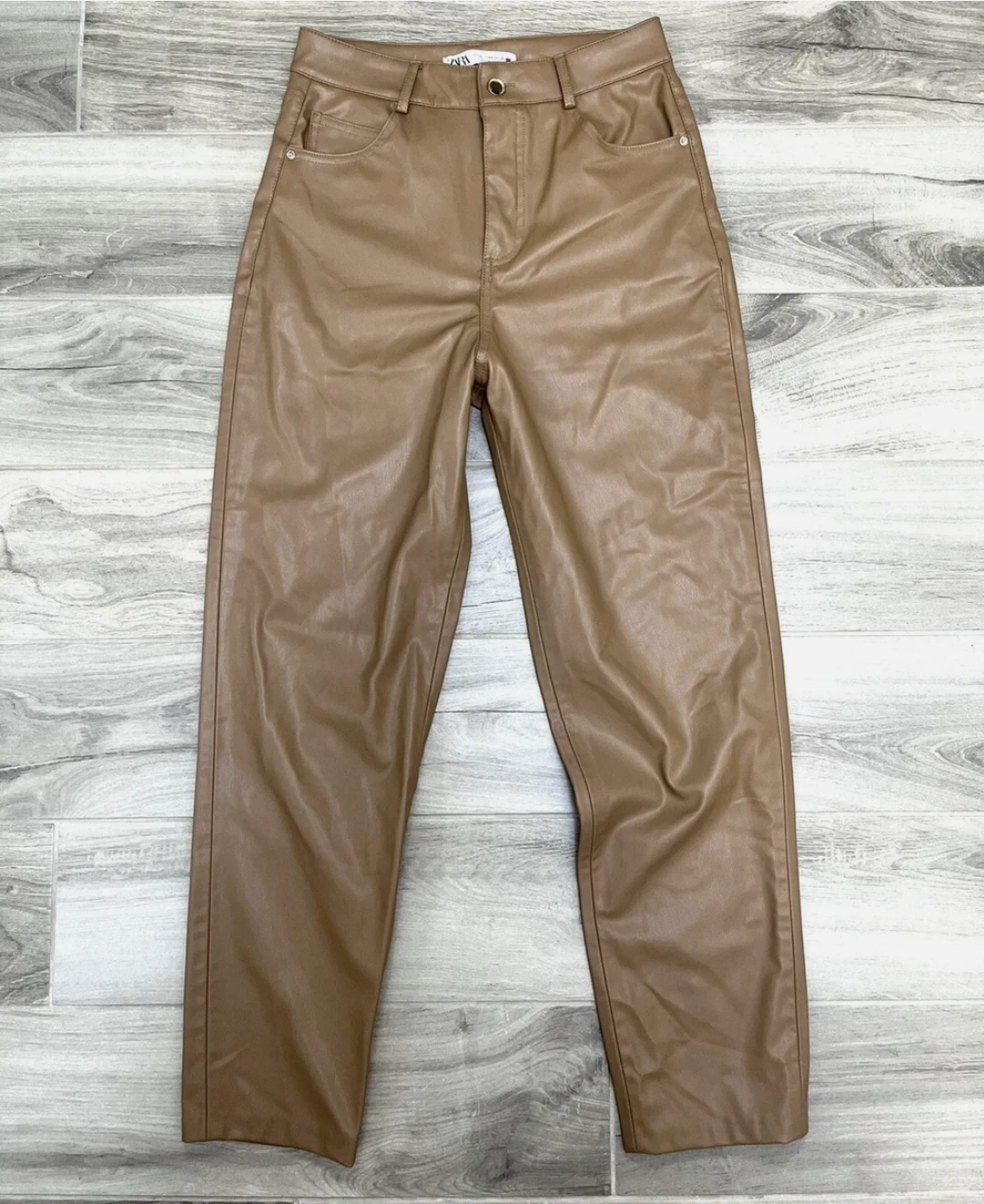 ZARA Tan Faux Leather Straight Leg Pants - Size 4 - NWOT - photo 5