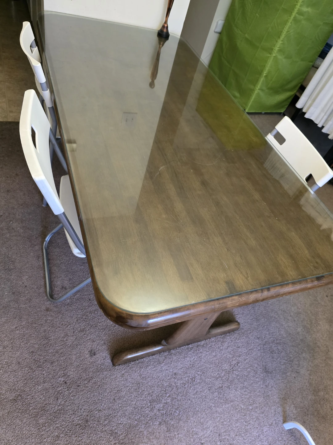 Wooden Dining Table with Glass Top