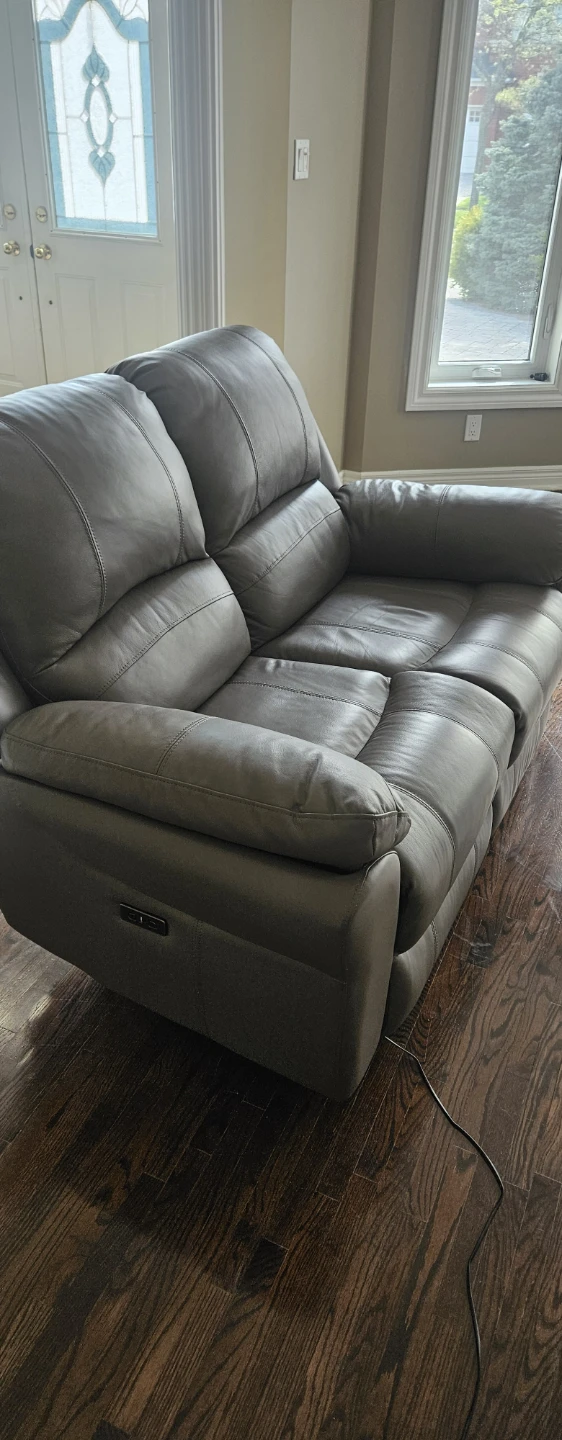 Grey Leather Reclining Sofa - photo 2