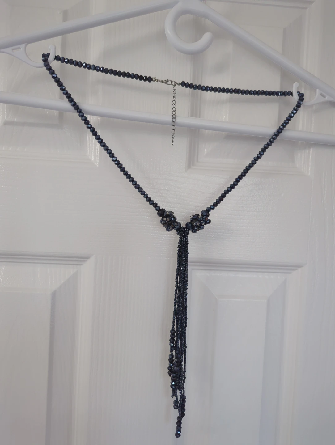 Dark Blue Beaded Lariat Necklace
