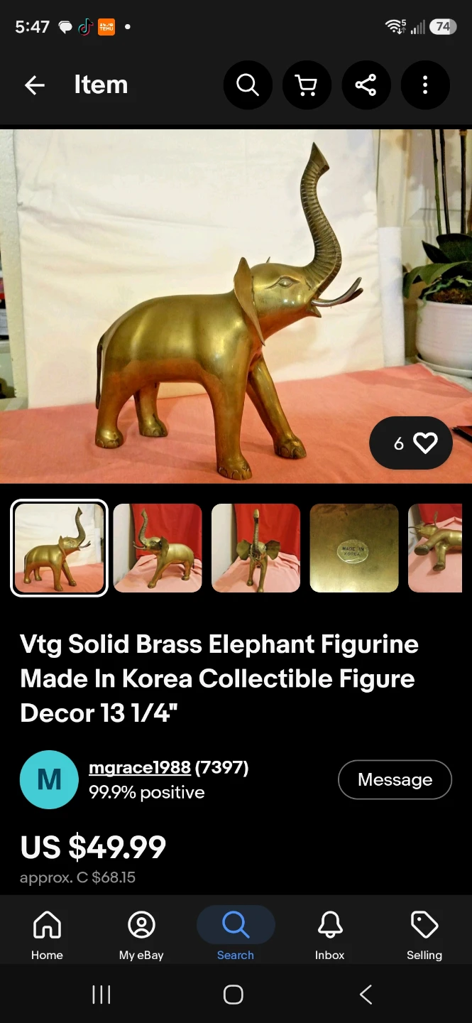 Brass Elephant and Dolphin Figurines - photo 4