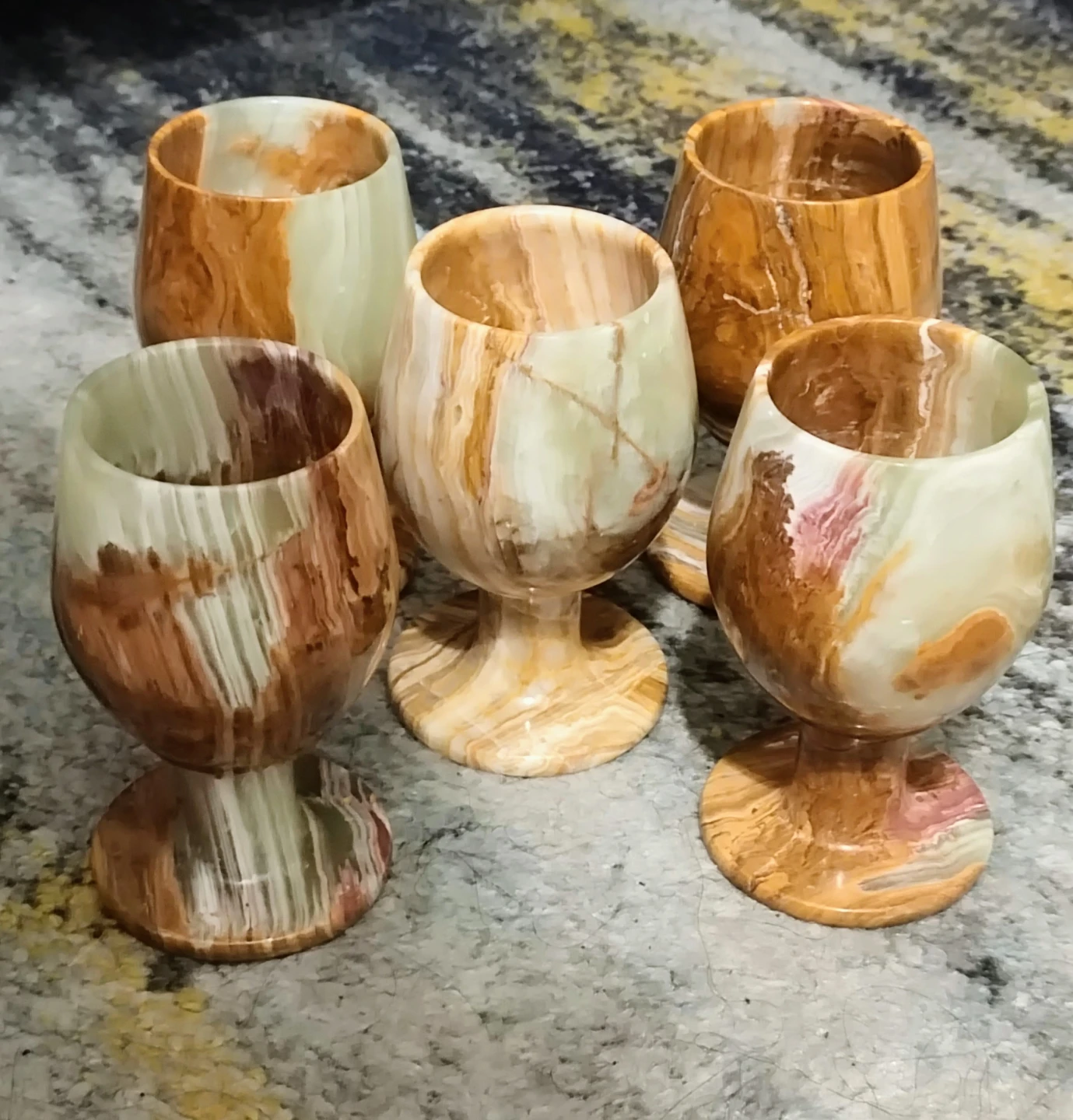 Set of 5 Onyx Stone Goblets