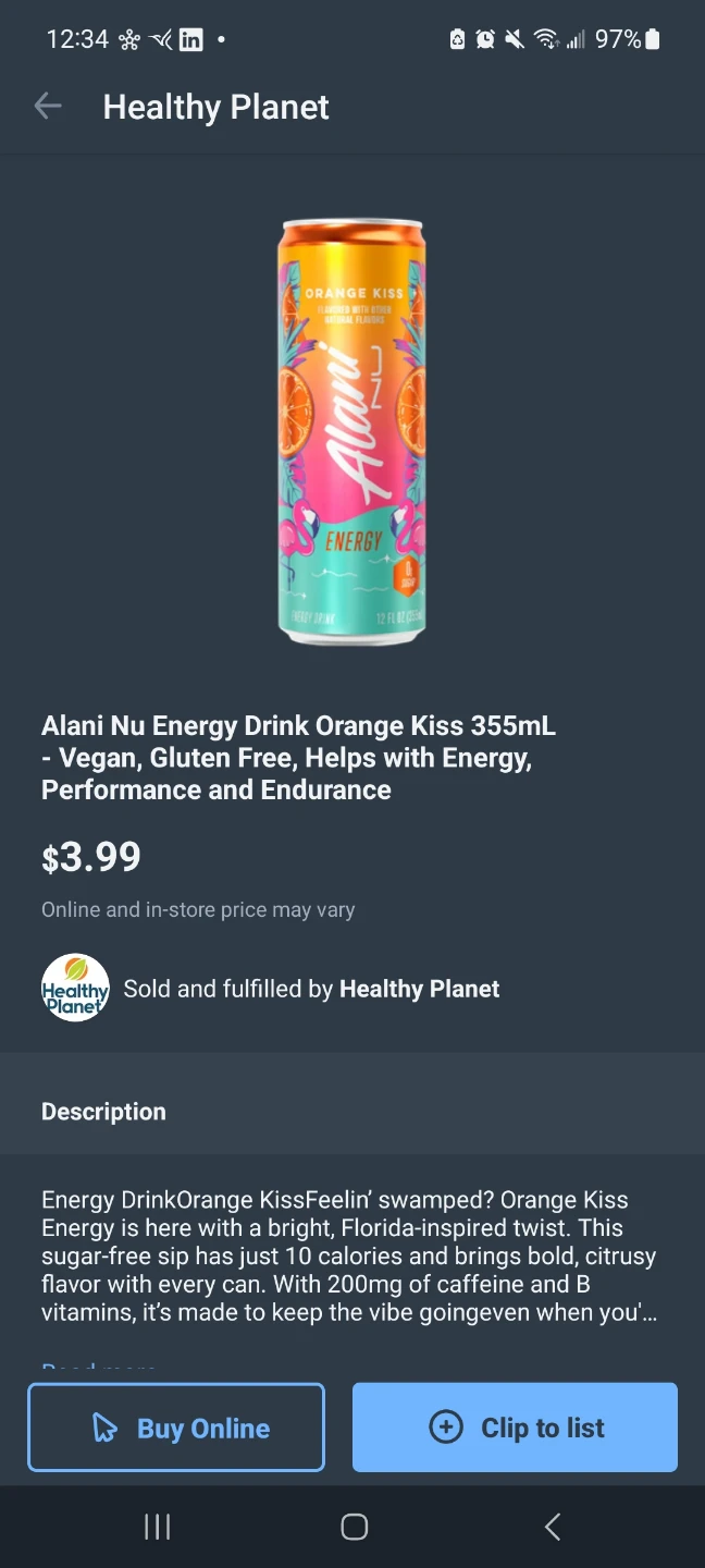 Sealed Alani Nu Energy Drink Orange Kiss - 12 Cans - photo 3