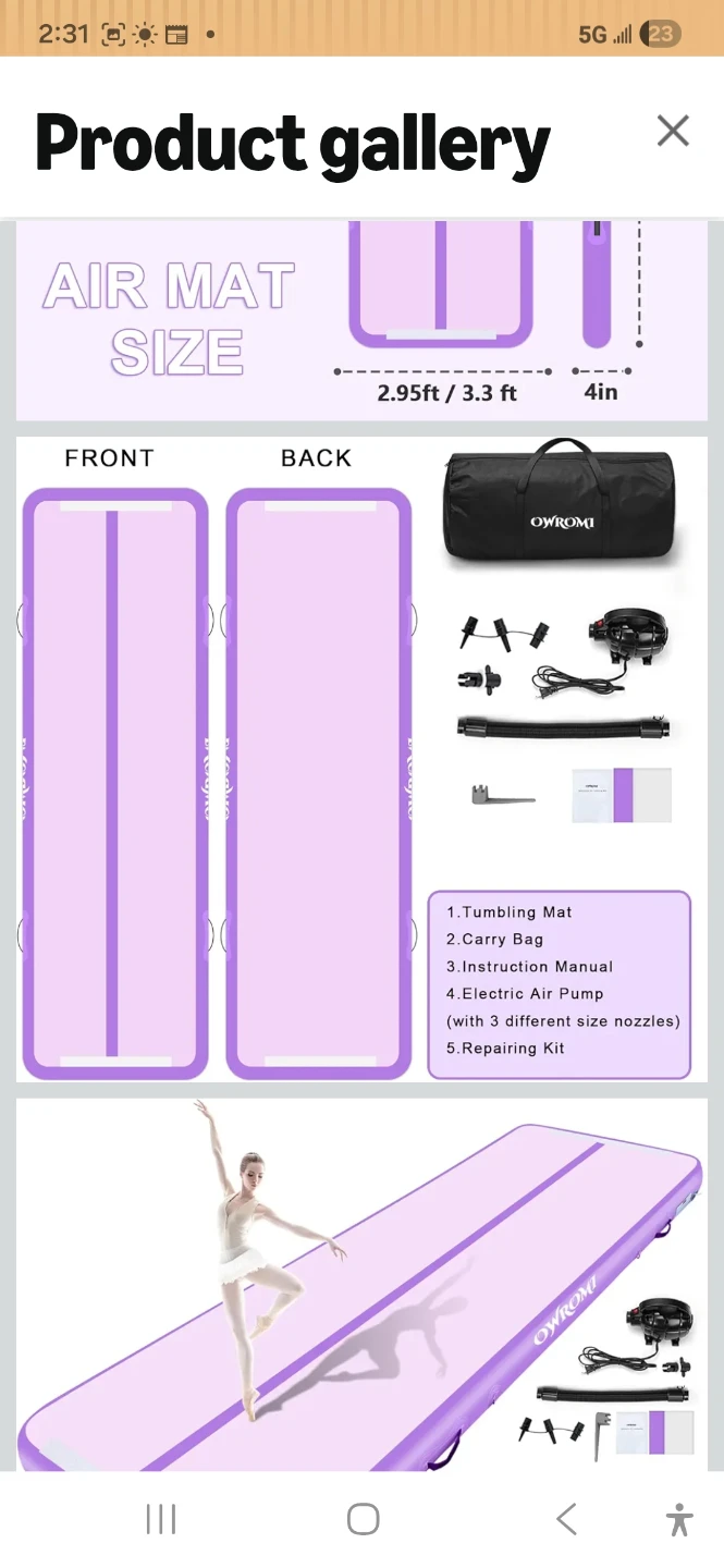Owromi Inflatable Air Track Tumbling Mat (Purple) - photo 3