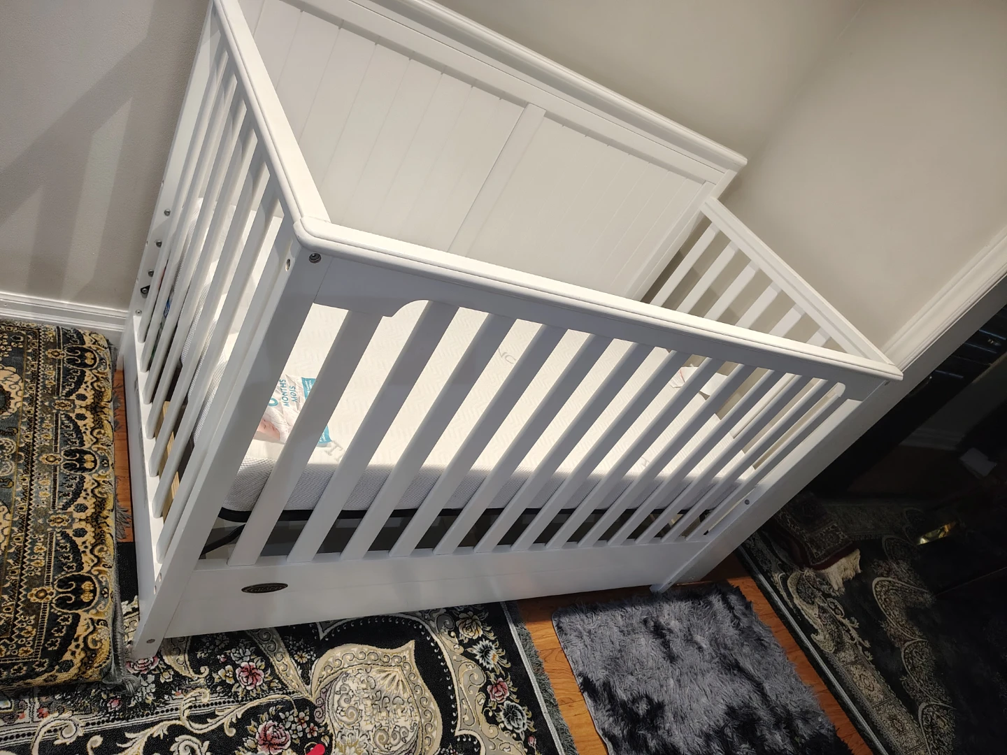 White Crib with Drawer and Mattress