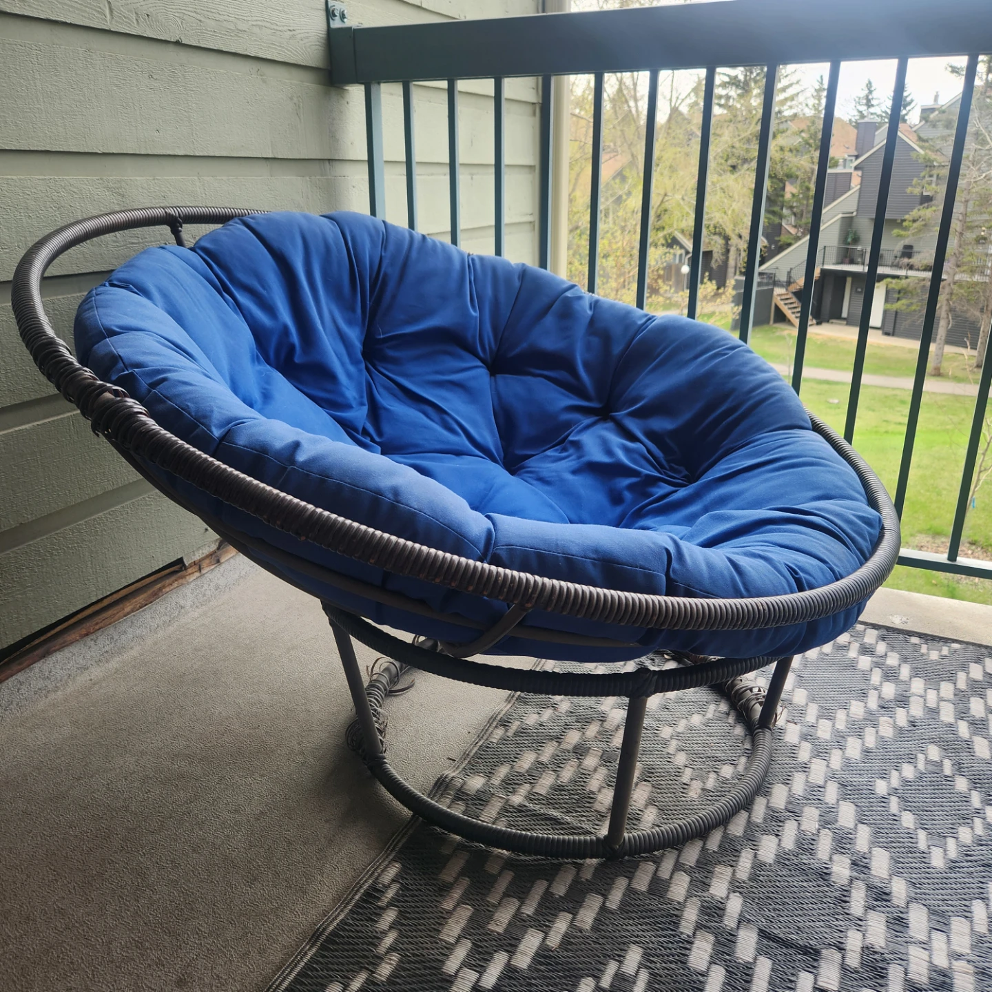 Papasan Chair with Blue Cushion