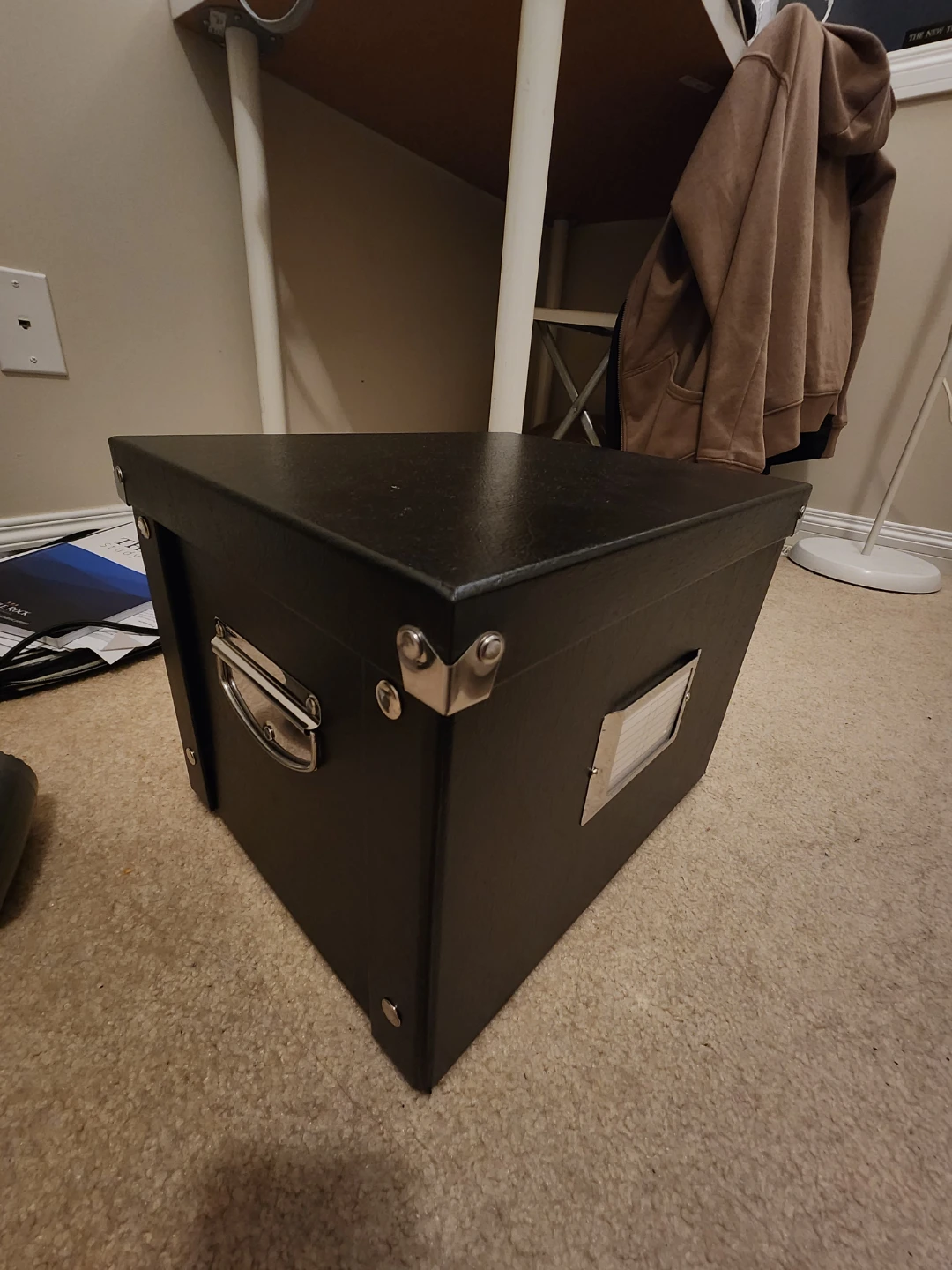 Black Storage Box with Handle and Label Holder