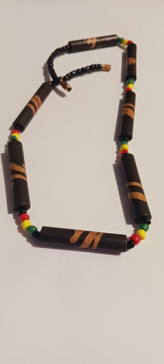 Wooden Beaded Necklace with Rasta Colors