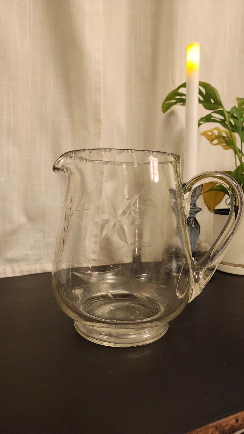 Clear Glass Pitcher with Etched Floral Design - photo 3