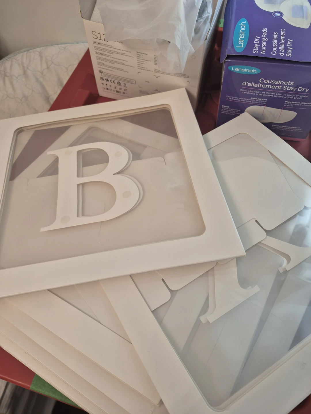 8 Clear Baby Shower Boxes with Letters