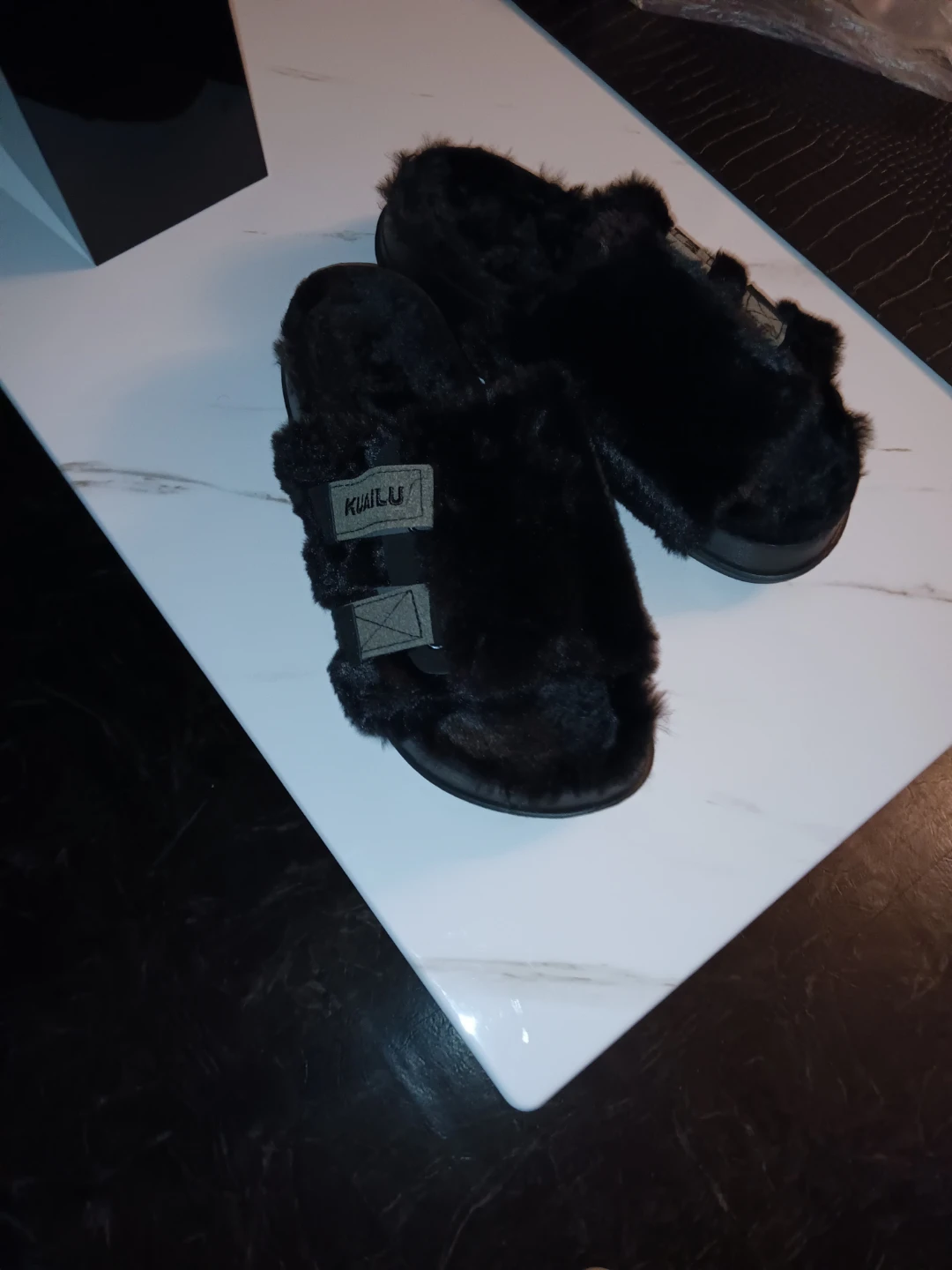 Black KUAIKU Faux Fur Slides - Size women's 11 - photo 2