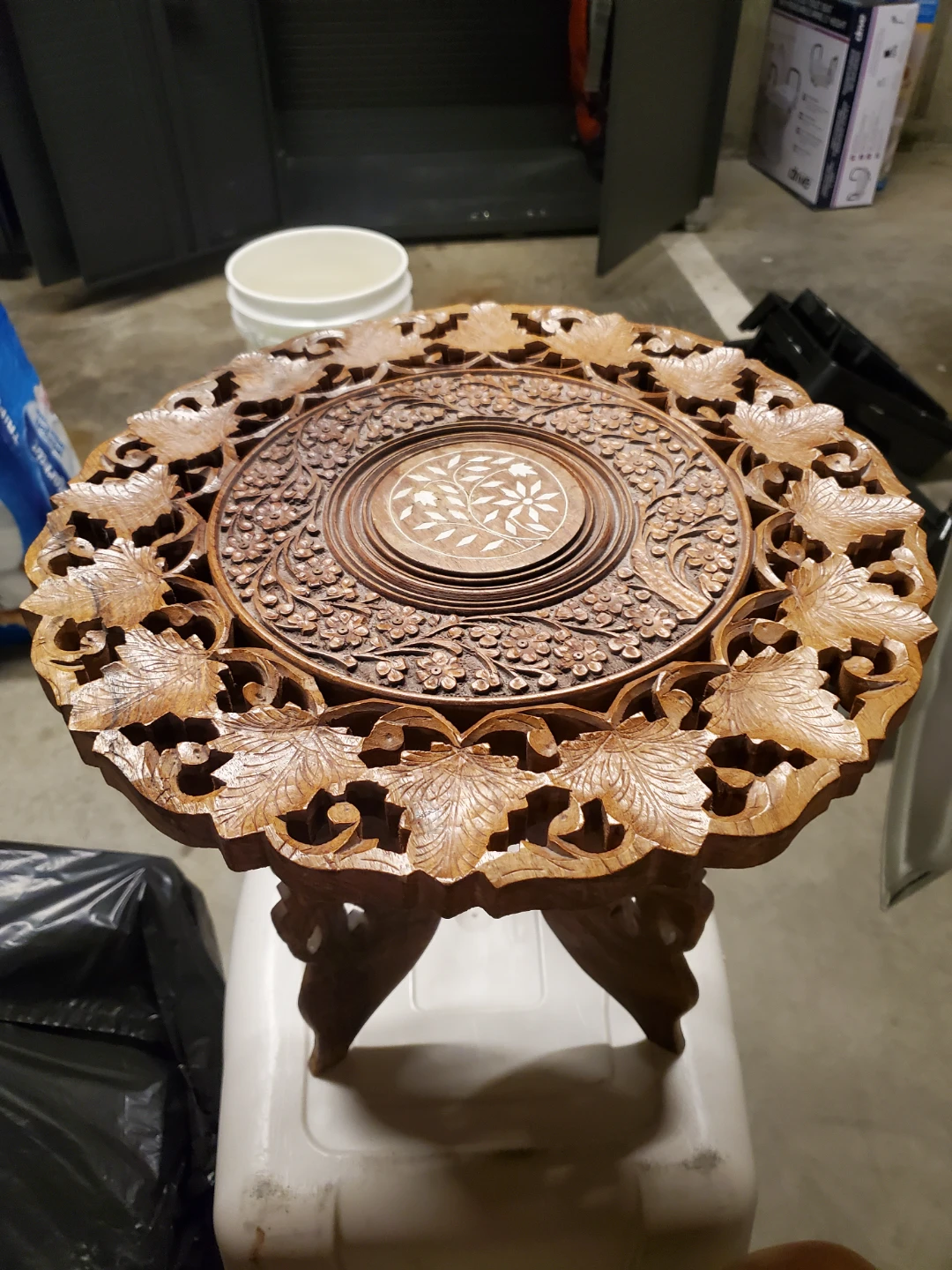 Hand-Carved Wooden Side Table