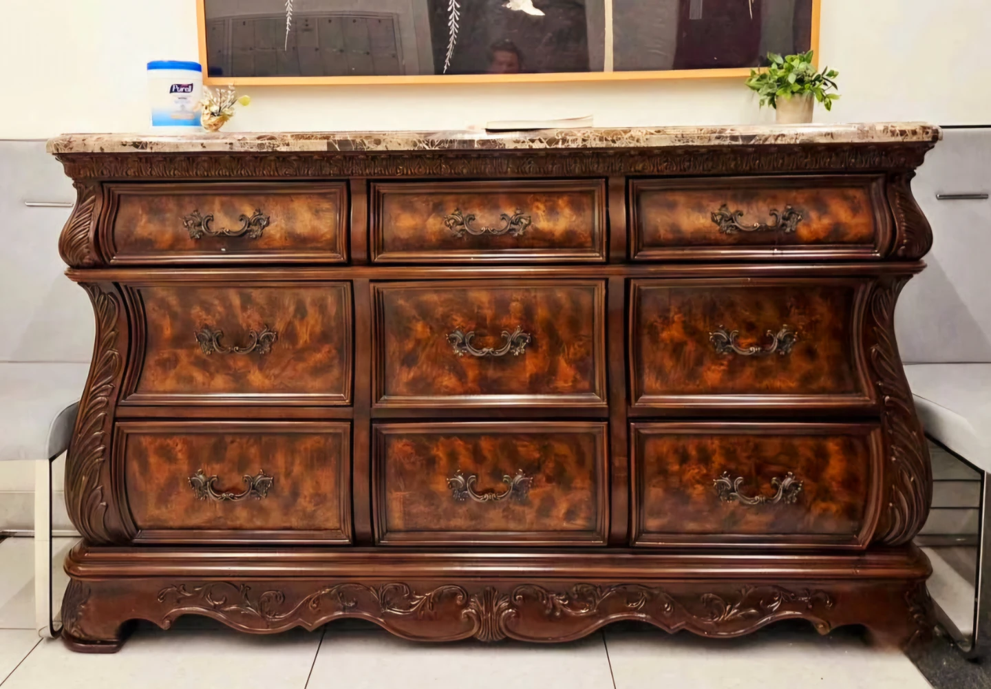 Brand New Solid Wood 9 Drawer Dresser With Marble Top