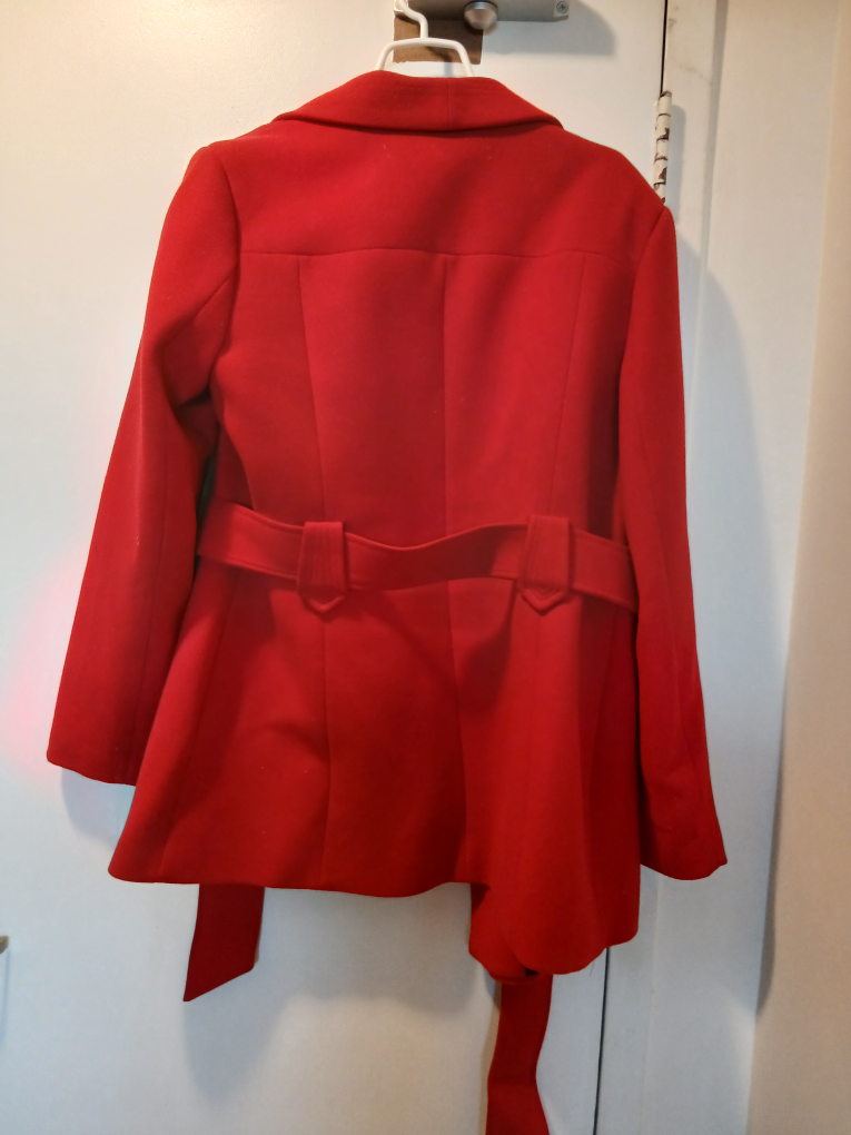 MARCODONA Red Belted Wool Blend Coat - Size M