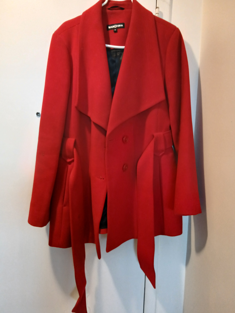 MARCODONA Red Belted Wool Blend Coat - Size M - photo 2