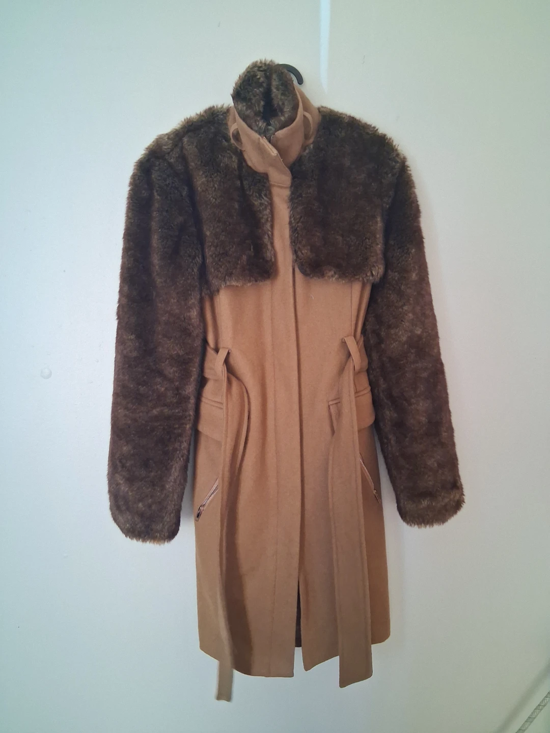 Alex + Alex Women's Tan Faux Fur Trimmed Coat Size S - photo 2