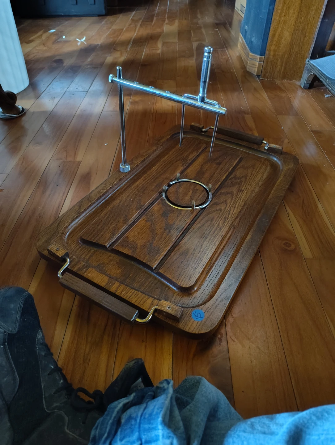 Vintage Roasting Carving Board with Metal Forks & Spikes