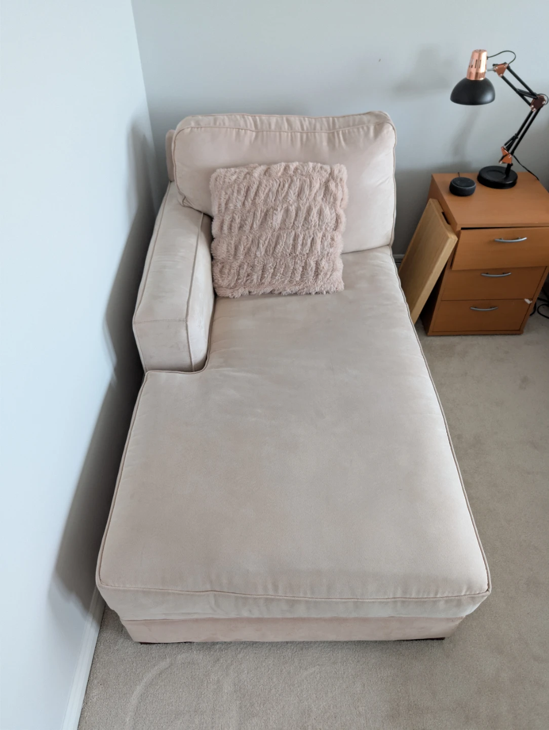 Beige Chaise Lounge Chair with Pillow