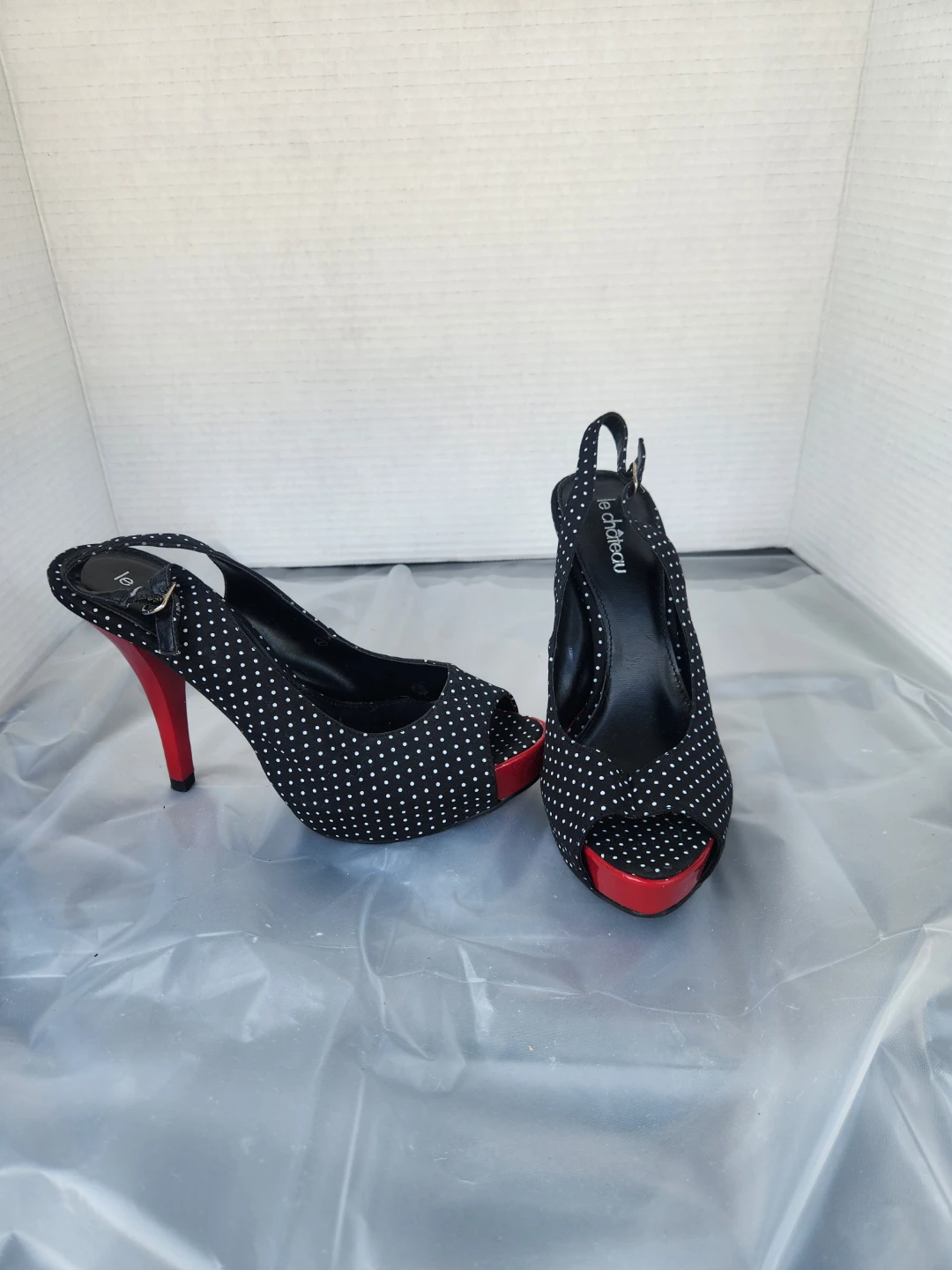Le Château Black Polka Dot Peep-Toe Heels