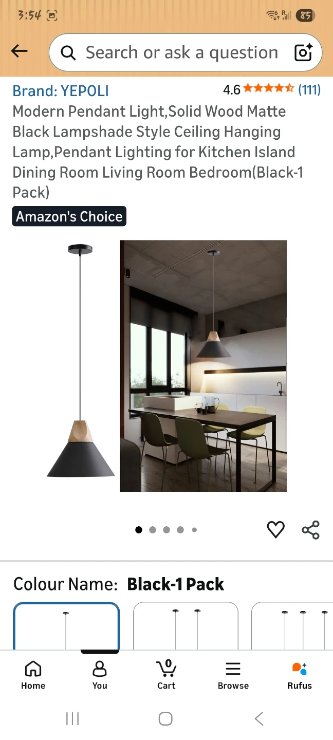 Modern Pendant Light, Black Wood Hanging Lamp