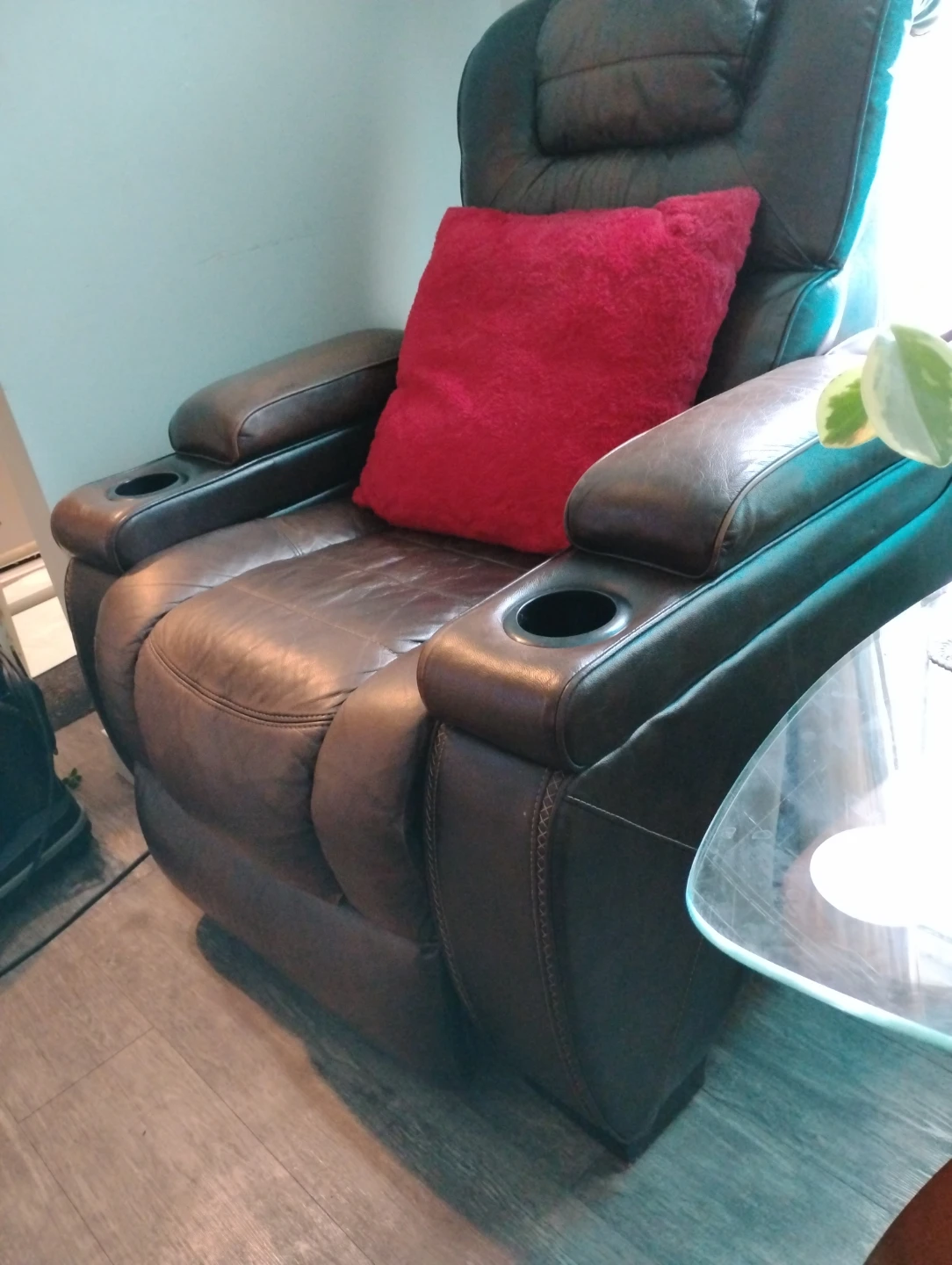 Brown Leather Recliner Chair with USB and Cup Holders - photo 3