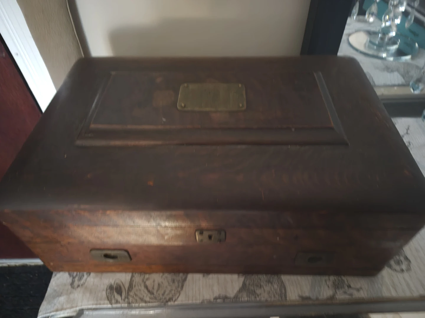 Antique Wooden Box with Brass Plate