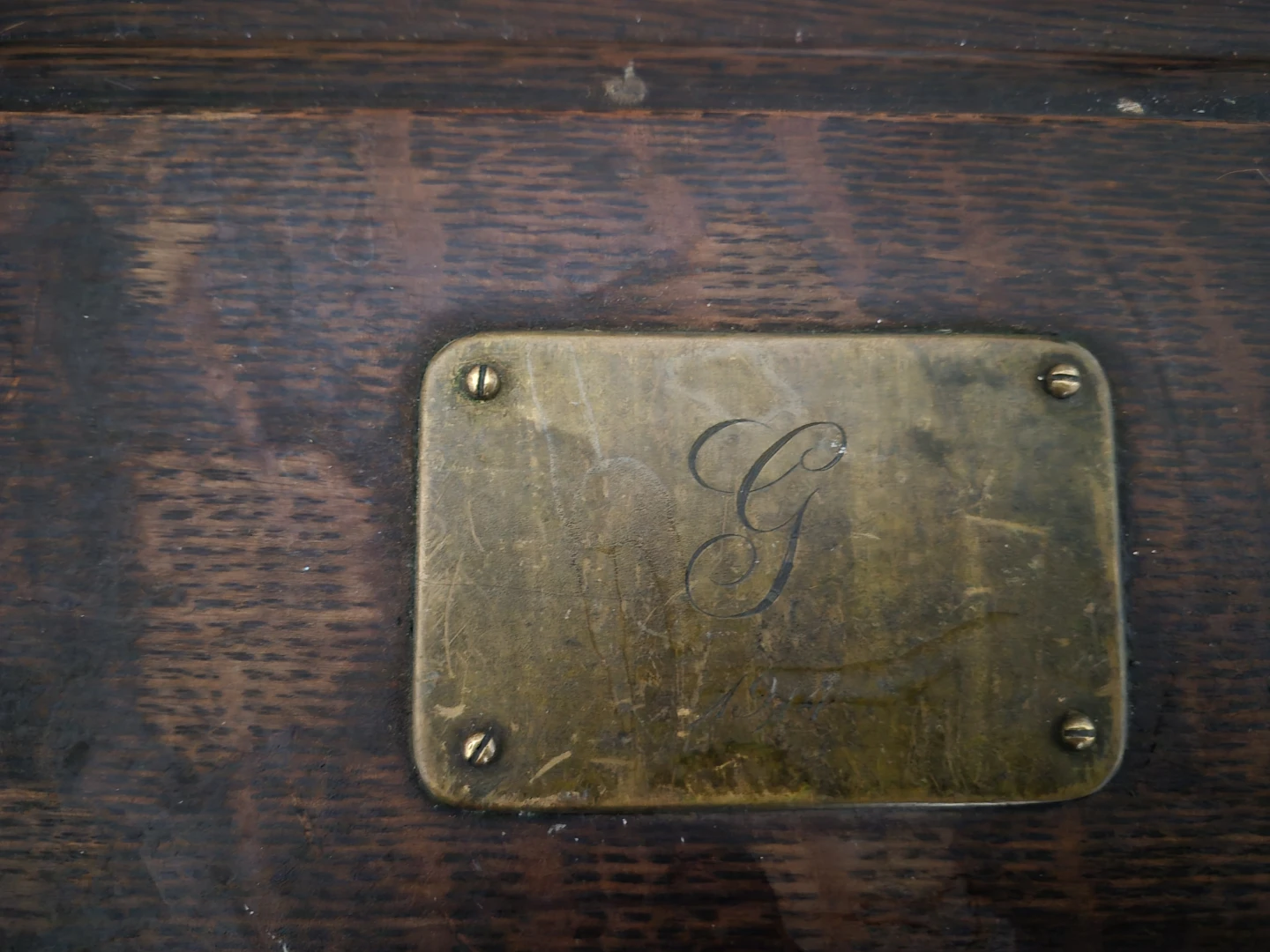 Antique Wooden Box with Brass Plate - photo 3