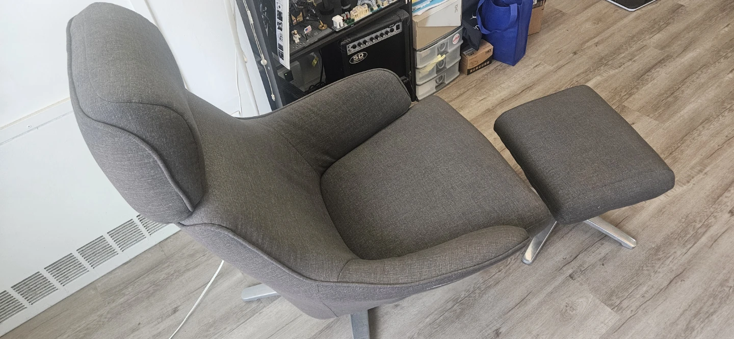 Grey Fabric Accent Chair with Ottoman