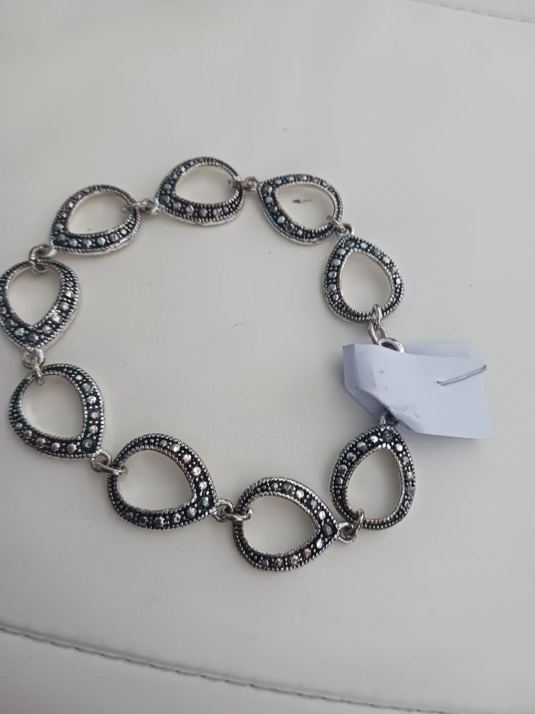 Silver Tone Teardrop Link Bracelet with Sparkly Stones - photo 3