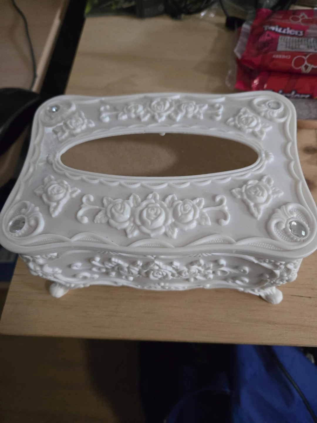 White Embossed Rose Tissue Box Cover