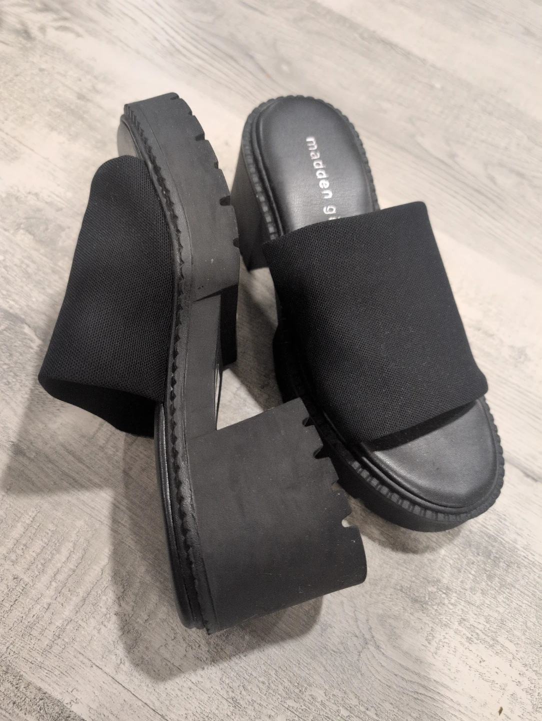 Madden Girl Black Platform Slide Sandals