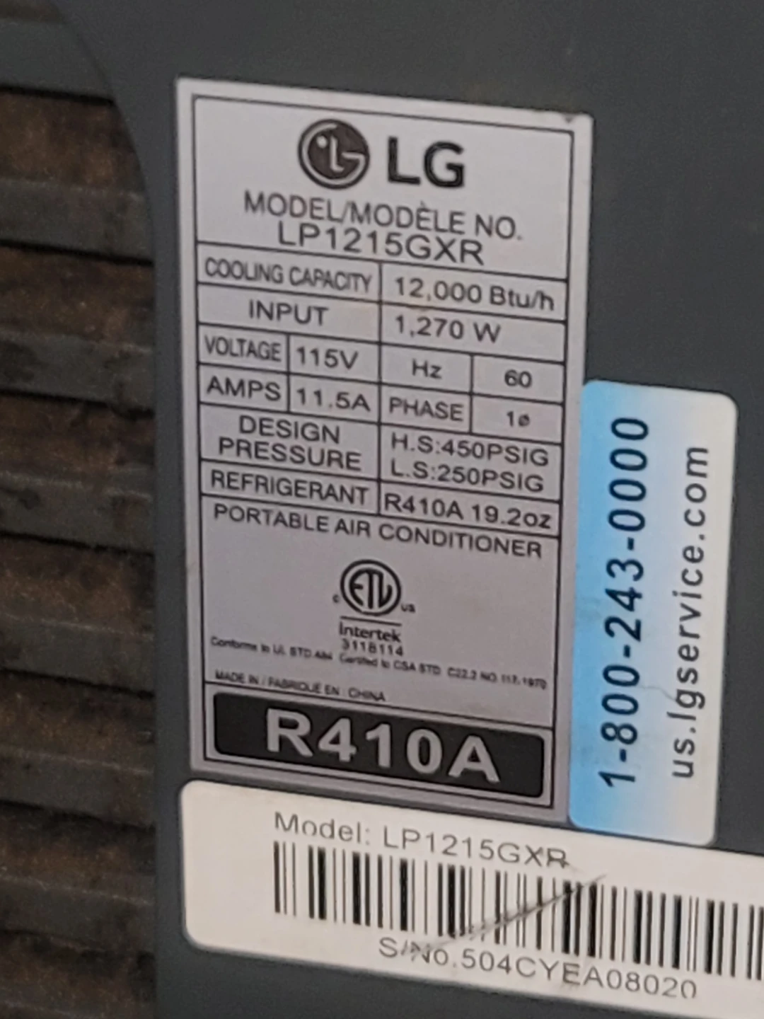 LG LP1215GXR Portable Air Conditioner - 12,000 BTU - photo 3