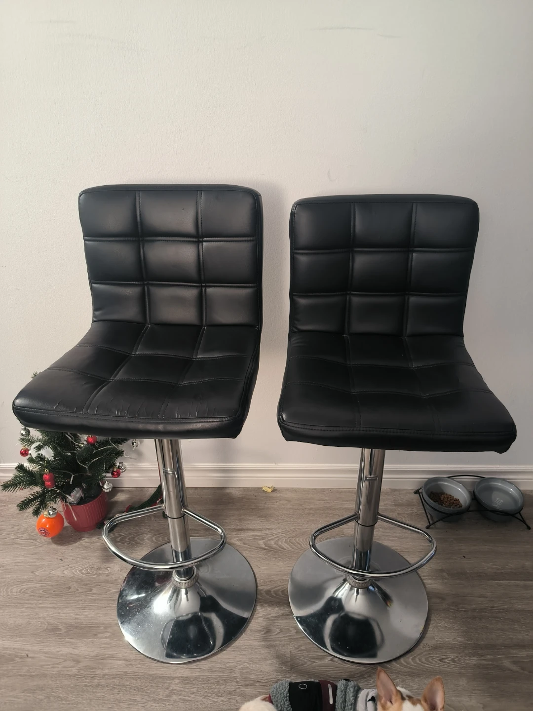 Set of 2 Black Faux Leather Bar Stools