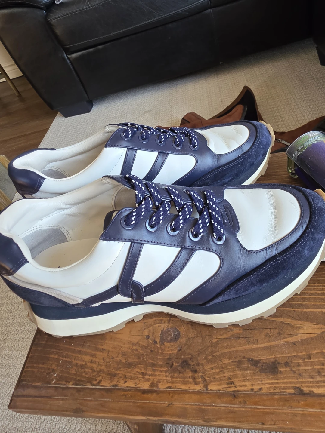 Veronica Beard Navy and White Leather Sneakers - photo 2