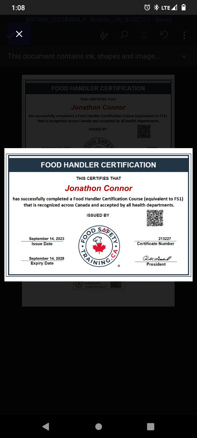 Food Handler Certification -