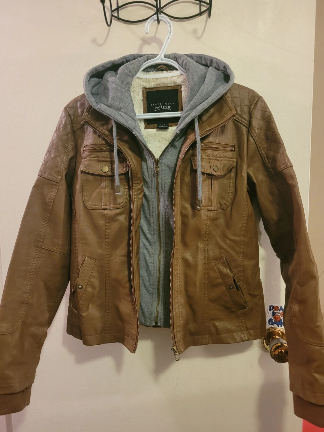 Streetwear Society Faux Leather Hooded Jacket - Size L