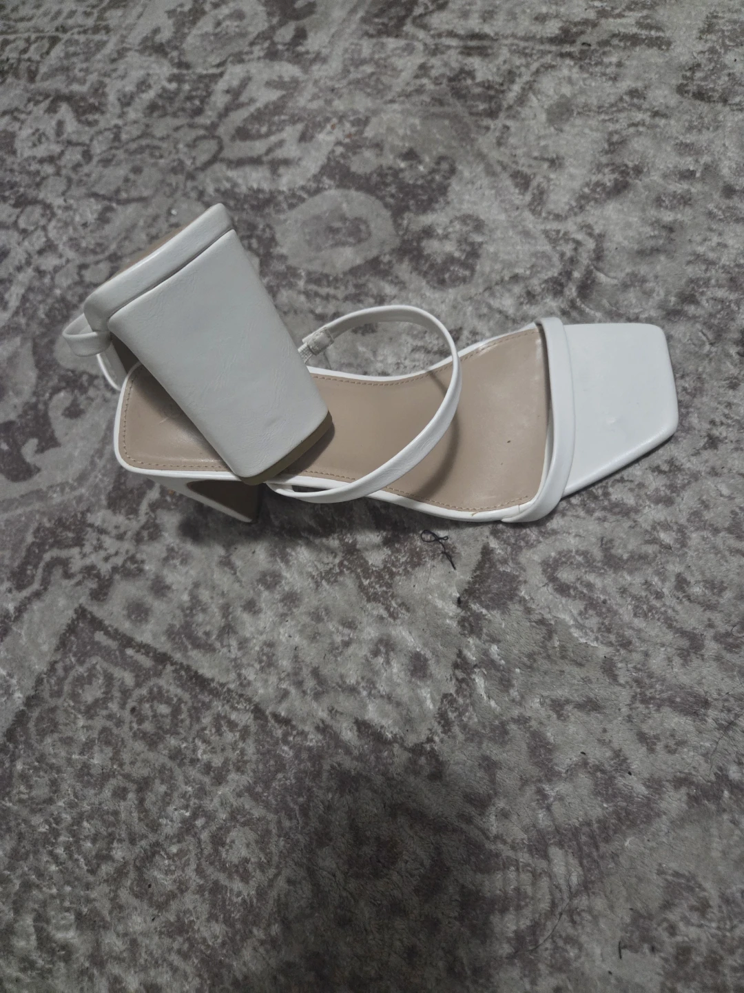 White Square Toe Block Heel Sandals