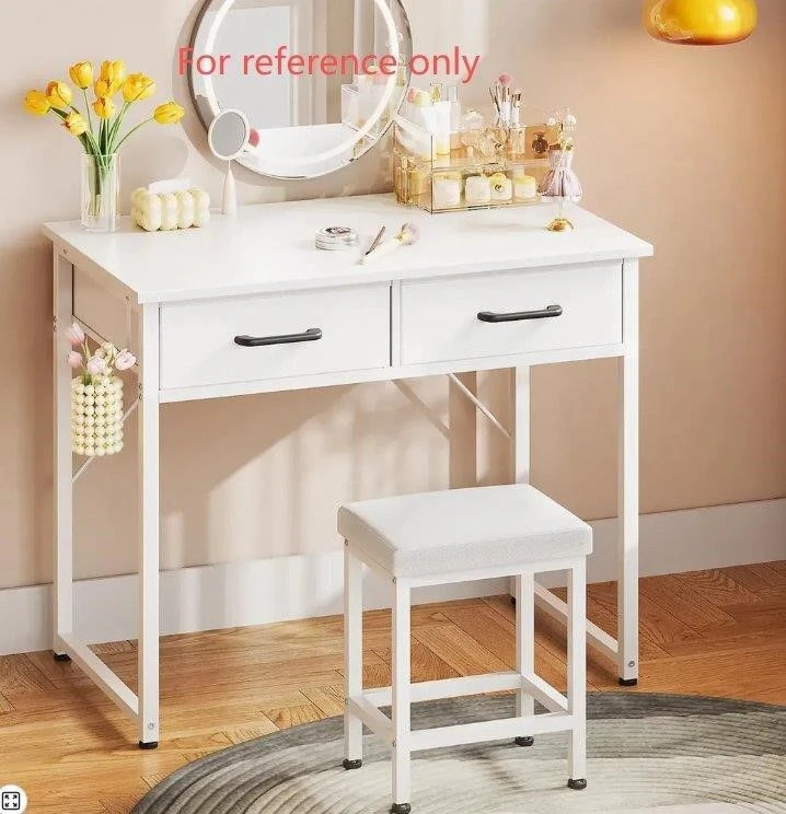White Modern Desk with 2 Drawers and stool