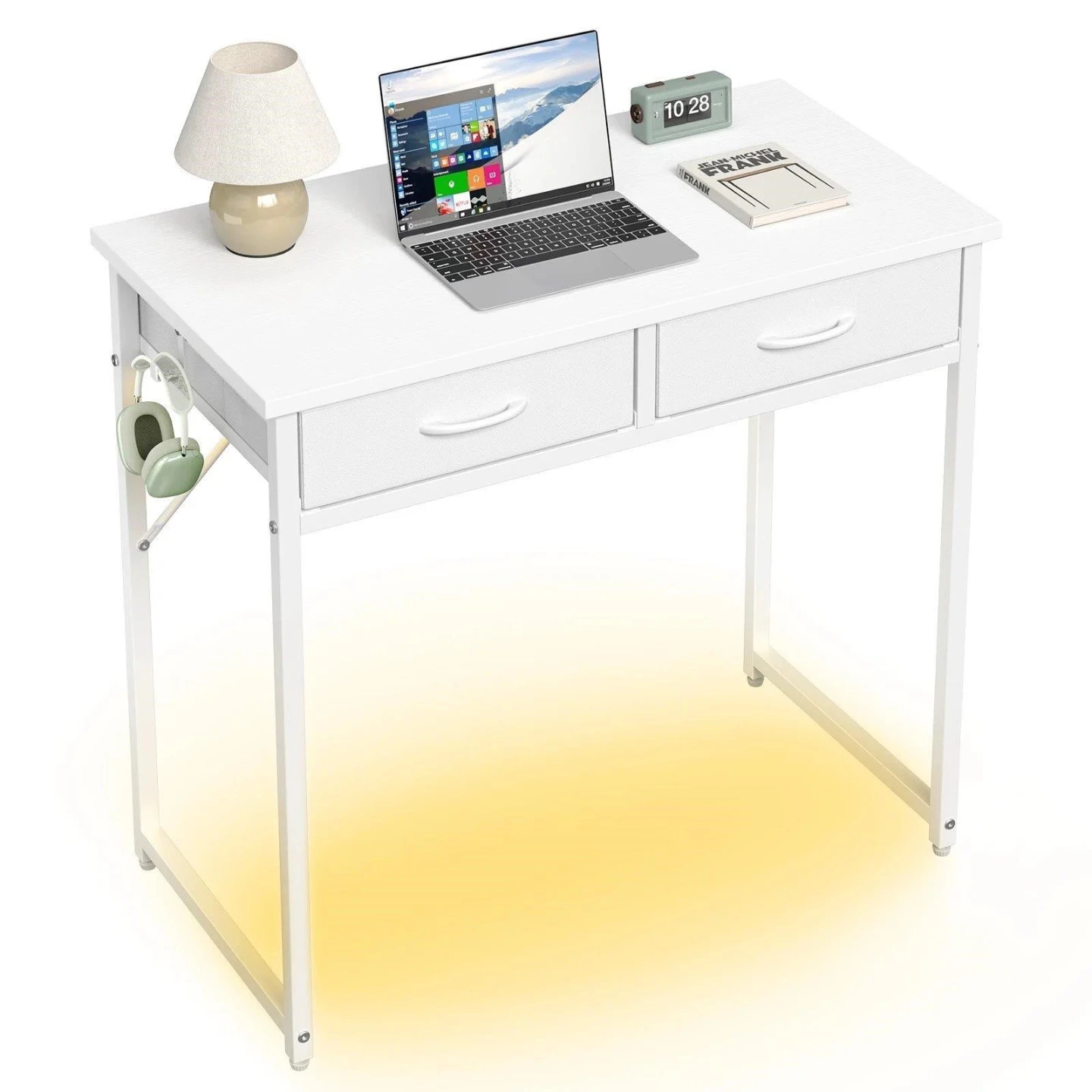 White Modern Desk with 2 Drawers and stool - photo 3