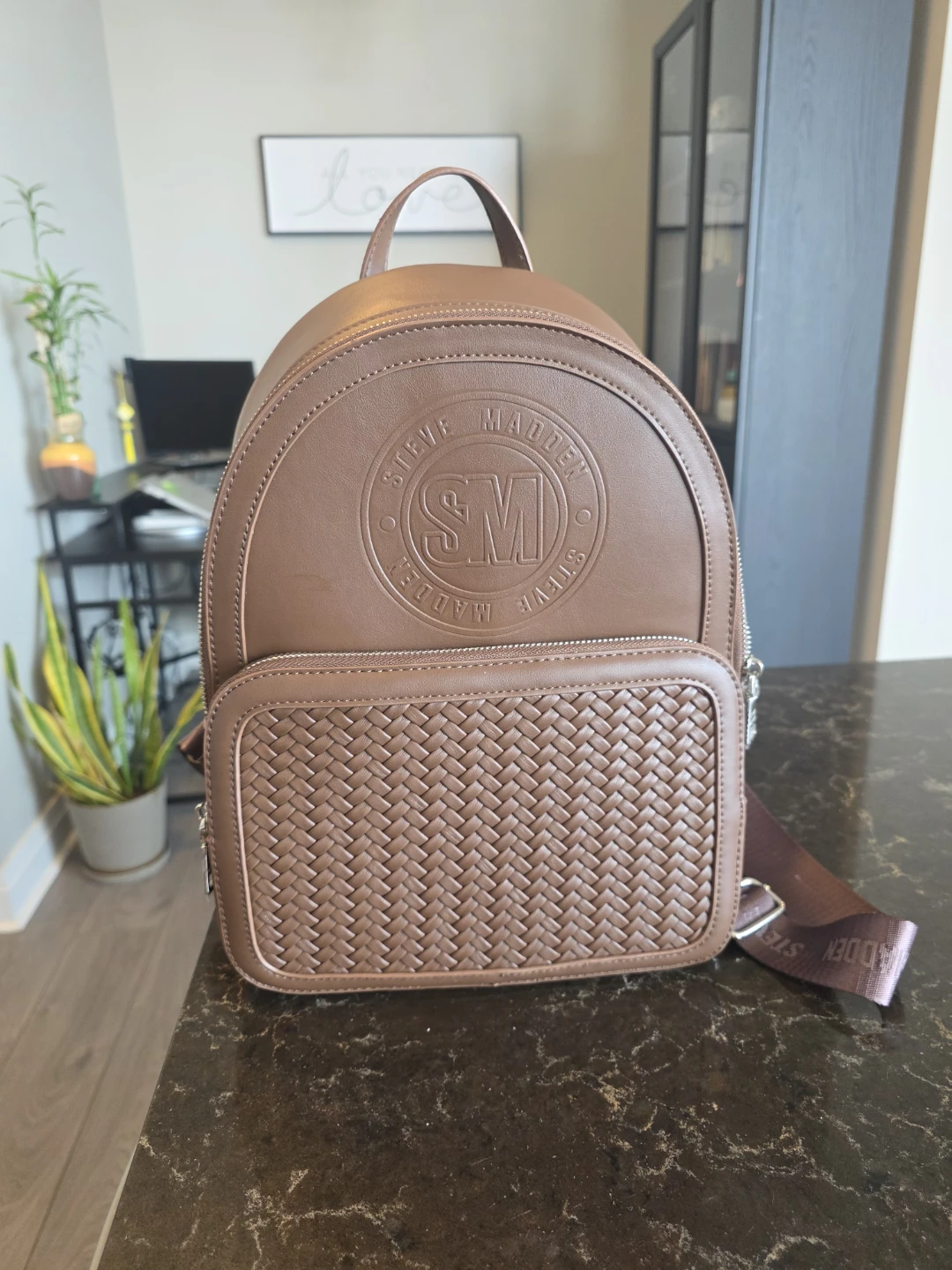 Steve Madden Brown Faux Leather Backpack