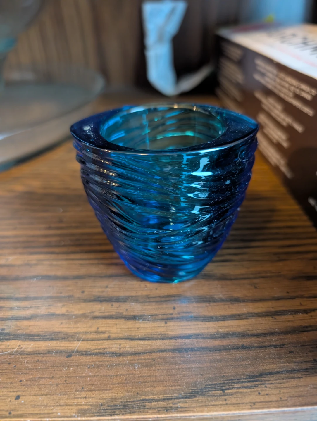 Partylite Blue Swirl Glass Votive Holder