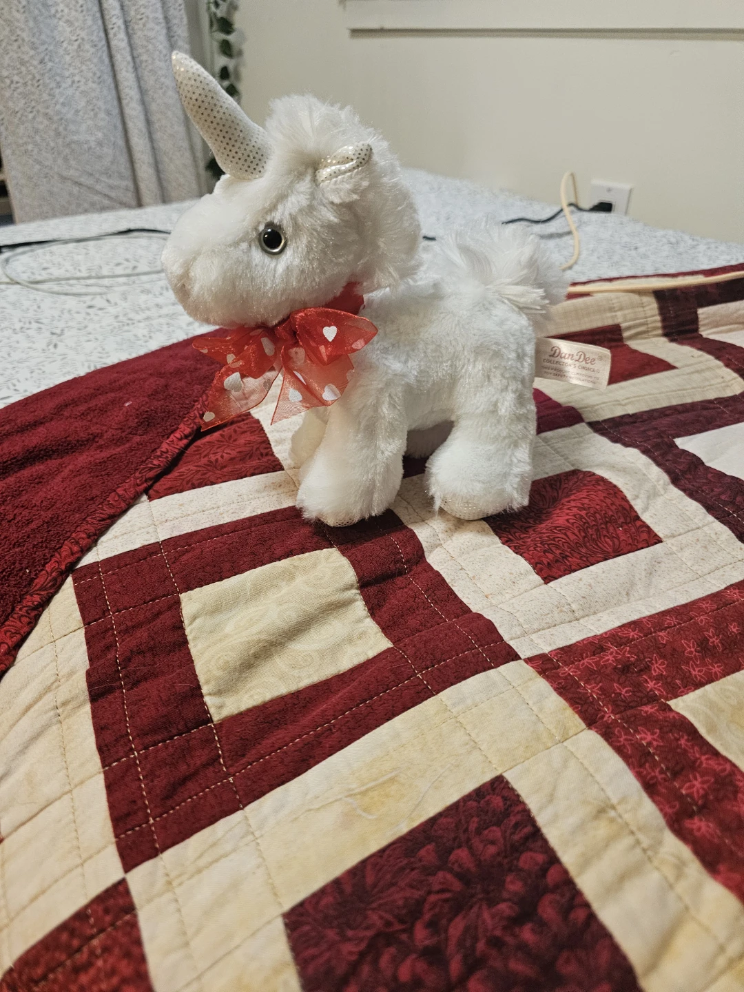 Dan Dee White Unicorn Plush Toy with Red Bow