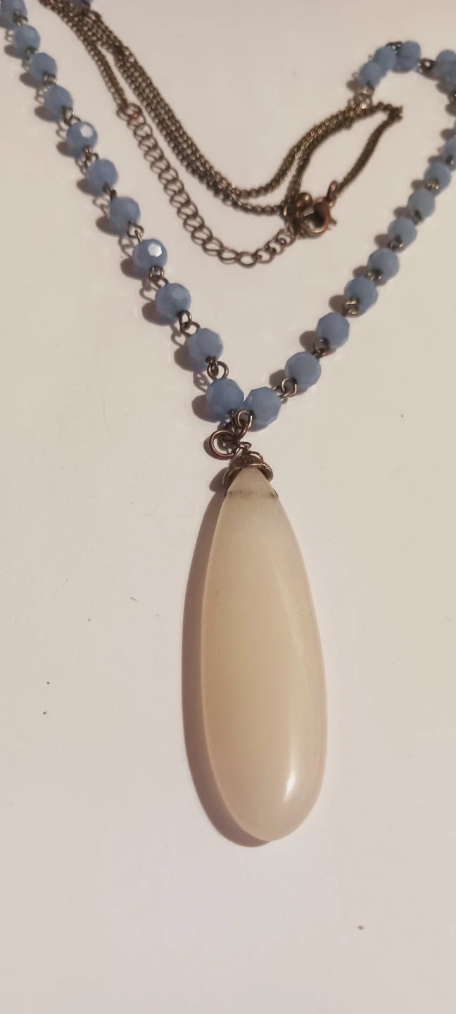 Large Genuine Stone Drop Pendant with Beaded Necklace - photo 2