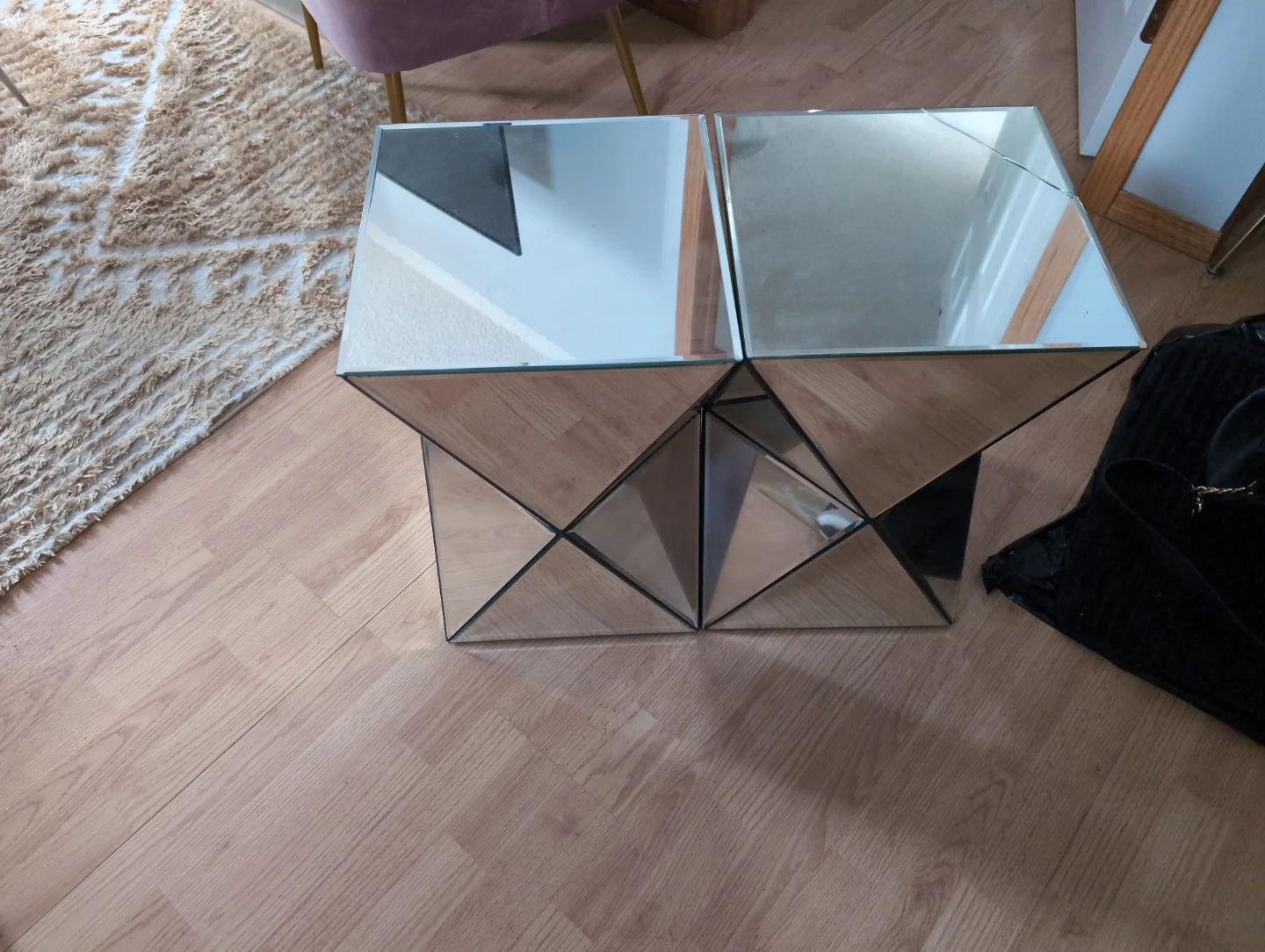 Mirrored Geometric Side Tables