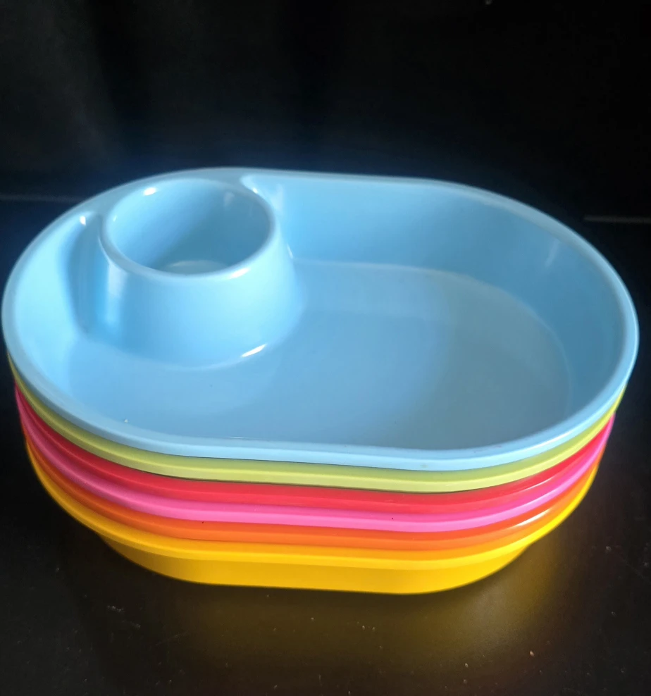 Set of 6 Snack Plates w dip, sauce Holder - Assorted Colors